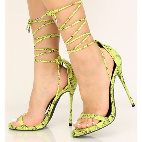 FASHION NOVA SNAKE PRINT LACE UP HIGH HEELS SANDAL - Picture 6 of 16